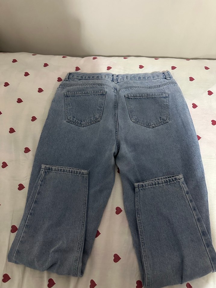 Gri Mavi Bol Kesim Midi Denim Kadın Kot - Görsel 2