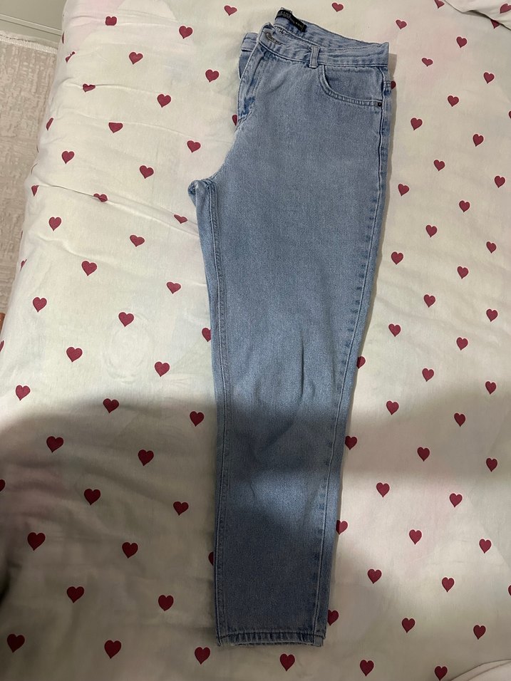 Gri Mavi Bol Kesim Midi Denim Kadın Kot - Görsel 3