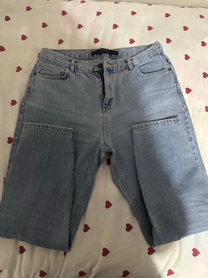 Gri Mavi Bol Kesim Midi Denim Kadın Kot - Görsel 5