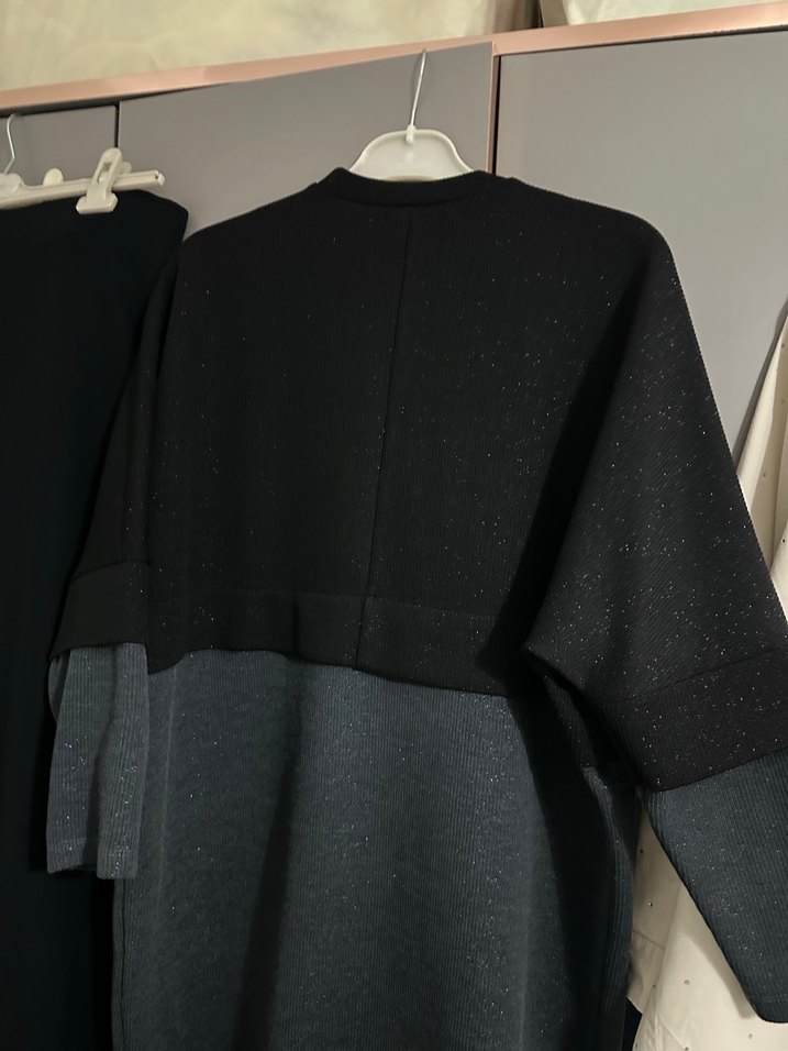 Siyah Gri Uzun Kollu Kadın Kazak - Görsel 2