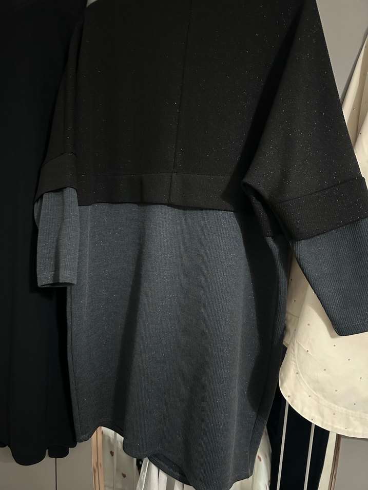 Siyah Gri Uzun Kollu Kadın Kazak - Görsel 3