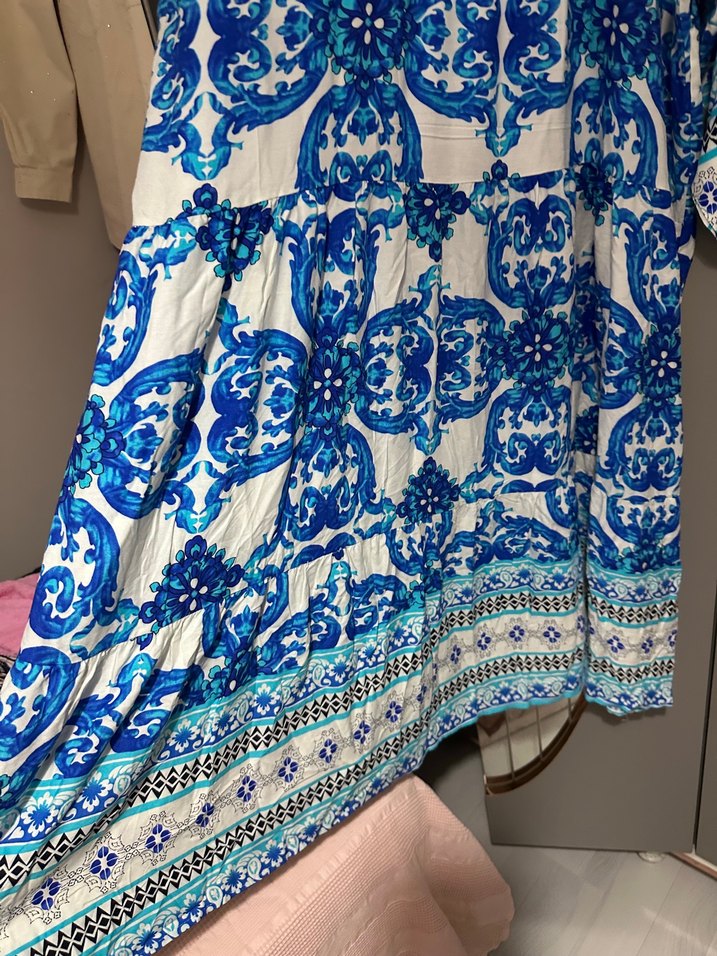 Uzun Mavi Bohem Elbise Boncuk Detaylı yeni hiç giyilmedi - Görsel 3