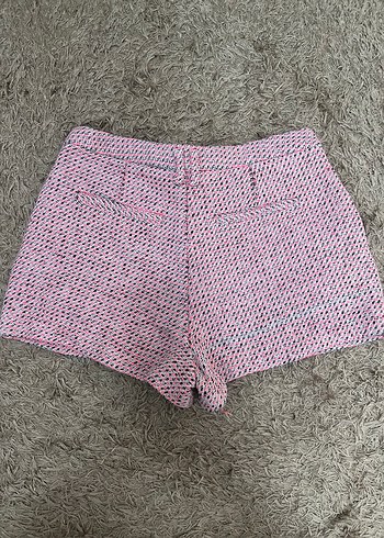 36 Beden Pembe Örgü Desenli Mango Mini Şort
