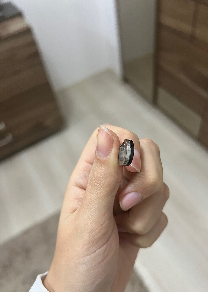 Gri siyah erkek çelik vintage halka küpe - Görsel 5