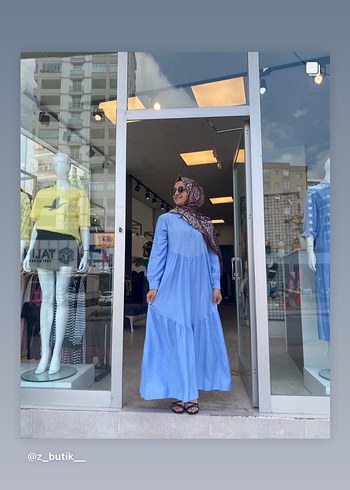 Mavi Bağlamalı Uzun Denim Elbise