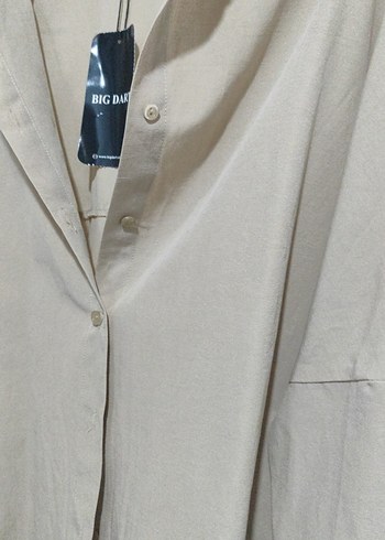 Bej Düğmeli Kadın Oversize Gömlek - Görsel 3