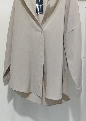 Bej Düğmeli Kadın Oversize Gömlek - Görsel 2