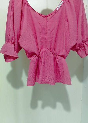 Pembe V Yaka Keten Mini Bluz - Görsel 3