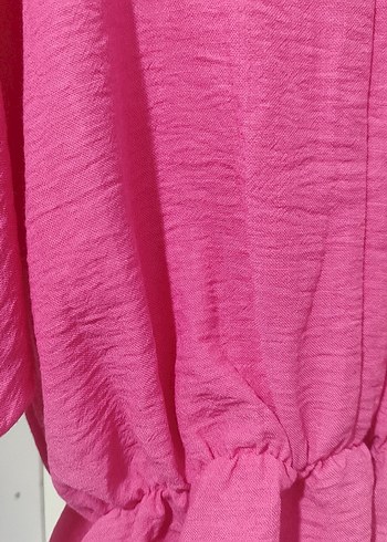 Pembe V Yaka Keten Mini Bluz - Görsel 4