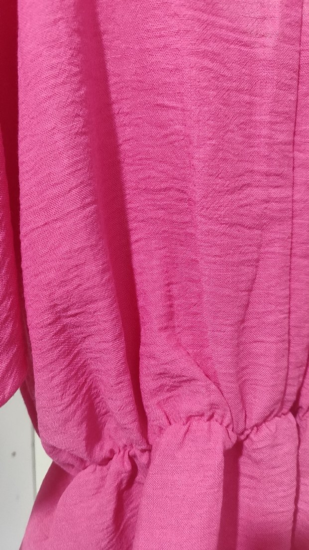 Pembe V Yaka Keten Mini Bluz - Görsel 4