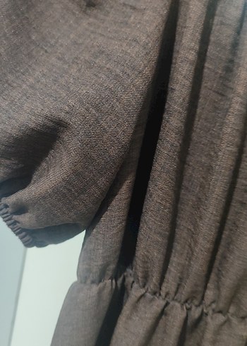 Kahverengi Keten Elbise - Görsel 4