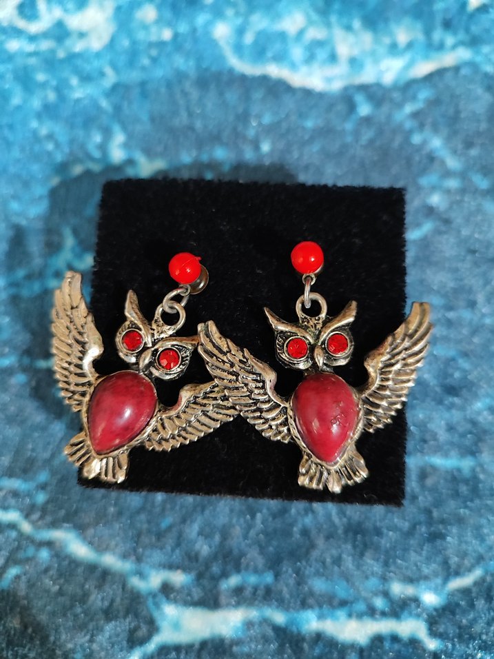 Kırmızı Gözlü Baykuş sallantılı küpe - Görsel 2