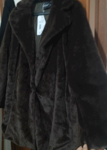 Kahverengi Kadın Peluş Kürk Kaban - Görsel 2