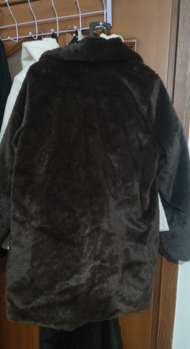 Kahverengi Kadın Peluş Kürk Kaban - Görsel 3