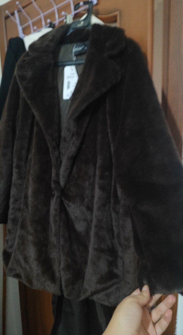 Kahverengi Kadın Peluş Kürk Kaban - Görsel 2