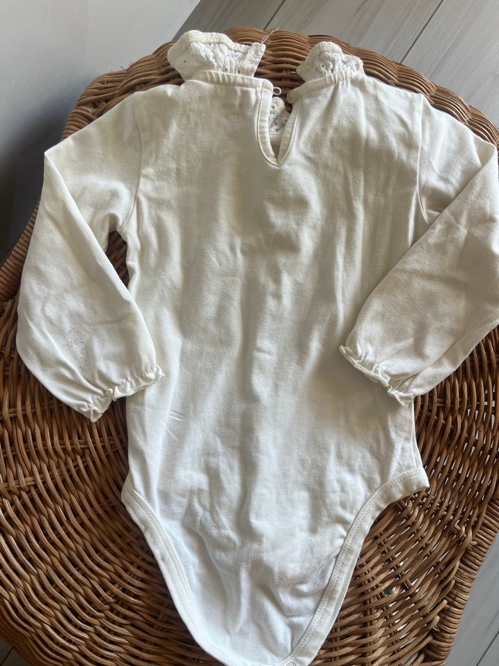 Uzun Kollu Beyaz Bebek Body Dantelli Yaka - Görsel 3