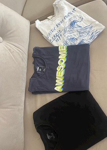 l Beden Erkek Mavi Oversize Baskılı Tişört