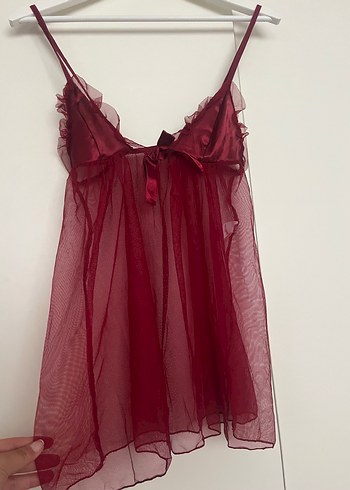 Burgundy Strappy Midi Kadın Gecelik