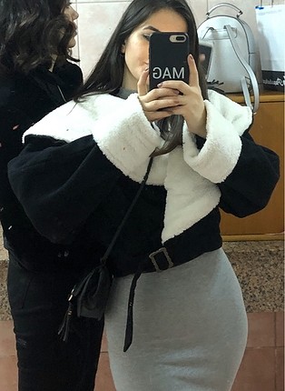 Siyah peluş mont