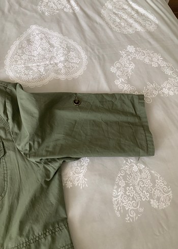 Kadın Haki Uzun Kollu Keten Düğmeli Ceket - Görsel 3