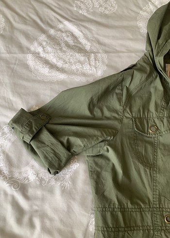 Kadın Haki Uzun Kollu Keten Düğmeli Ceket - Görsel 4