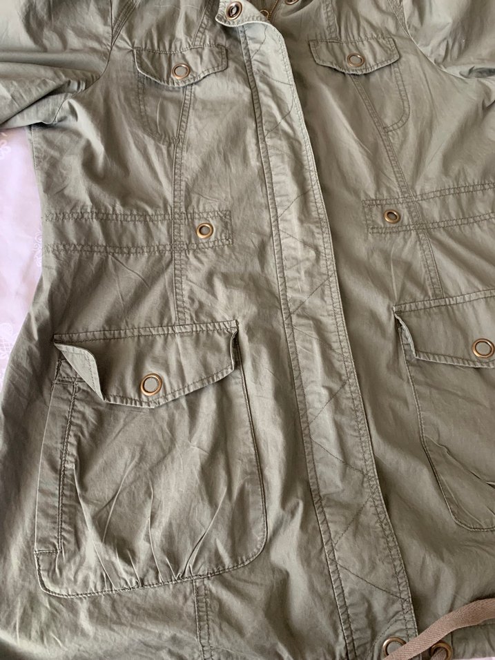 Kadın Haki Uzun Kollu Keten Düğmeli Ceket - Görsel 5