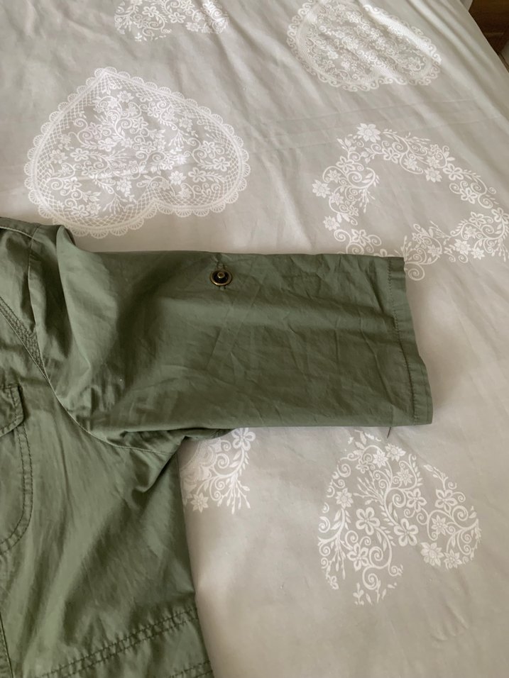 Kadın Haki Uzun Kollu Keten Düğmeli Ceket - Görsel 3