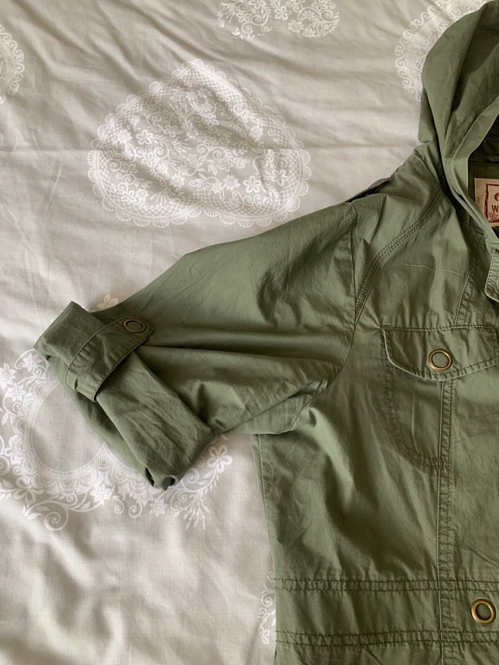 Kadın Haki Uzun Kollu Keten Düğmeli Ceket - Görsel 4