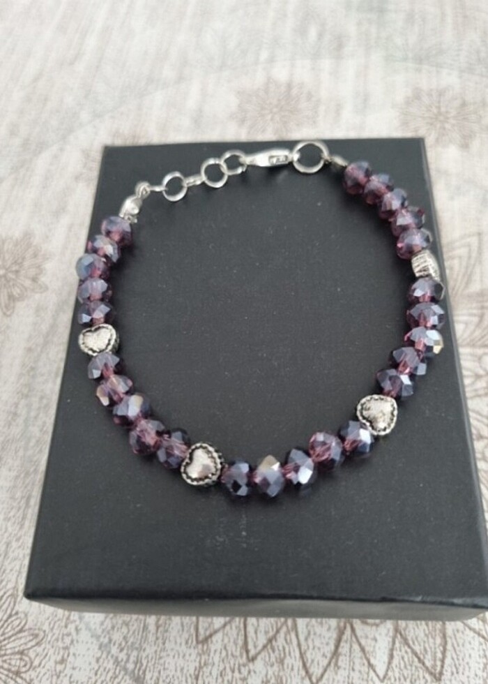 3 tane kristal boncuklu el yapımı bileklik  - Görsel 4