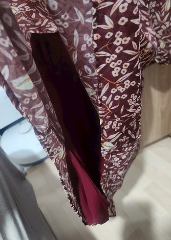 Bordo V Yakalı Bohem Midi Elbise - Görsel 2