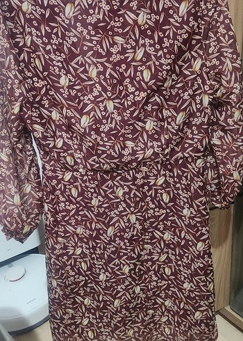 Bordo V Yakalı Bohem Midi Elbise - Görsel 3