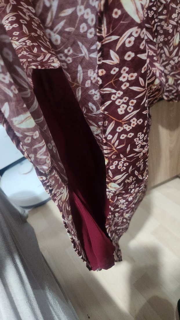 Bordo V Yakalı Bohem Midi Elbise - Görsel 2