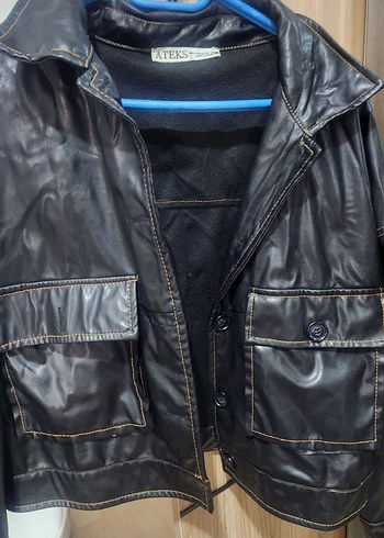 Siyah Deri Kadın Ceket - ATEKS - Görsel 3