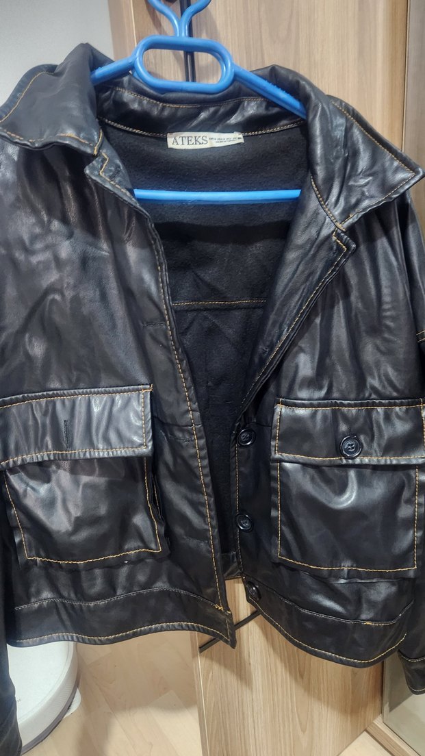 Siyah Deri Kadın Ceket - ATEKS - Görsel 3