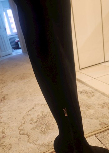 Siyah Süet Dizüstü İnce Topuklu Çizme - Görsel 2
