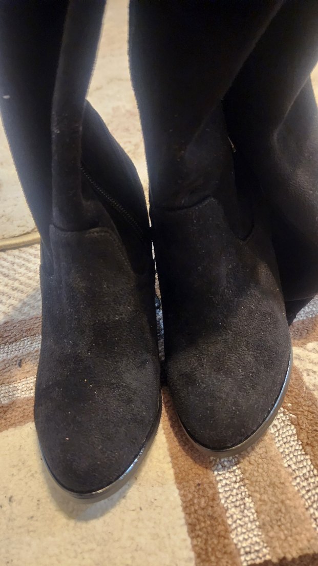 Siyah Süet Dizüstü İnce Topuklu Çizme - Görsel 4