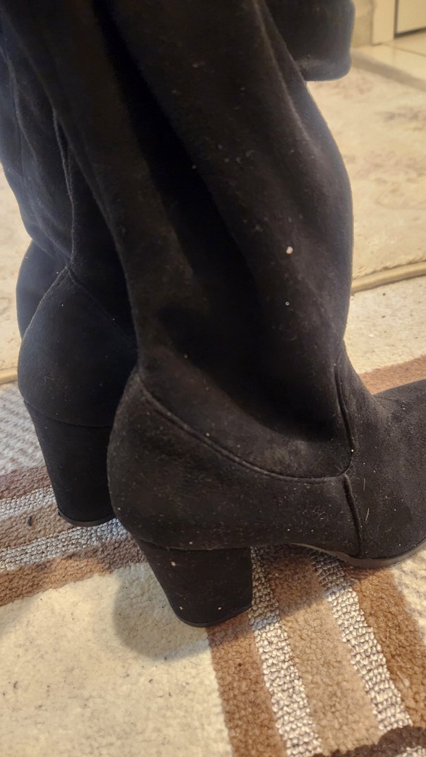 Siyah Süet Dizüstü İnce Topuklu Çizme - Görsel 5