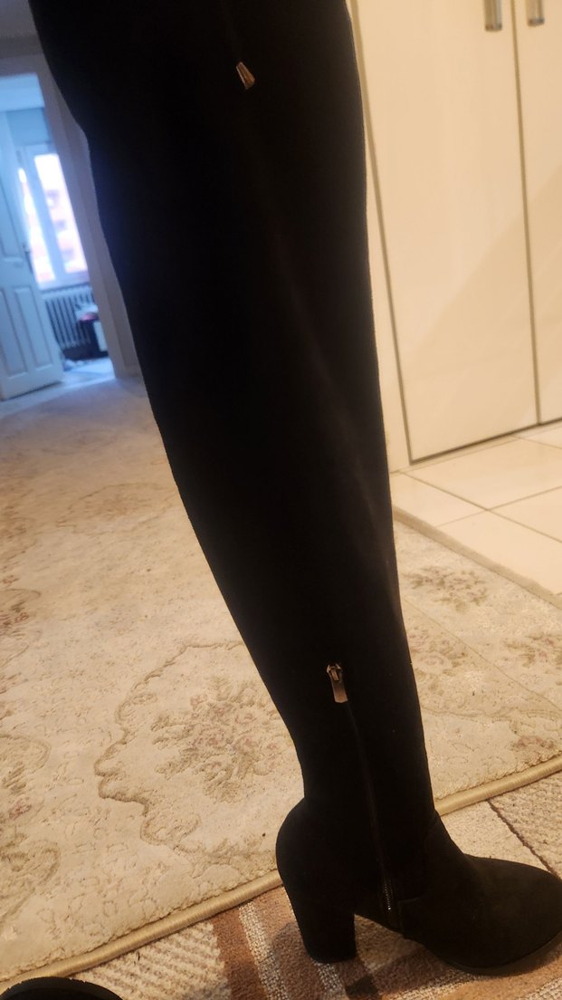 Siyah Süet Dizüstü İnce Topuklu Çizme - Görsel 2