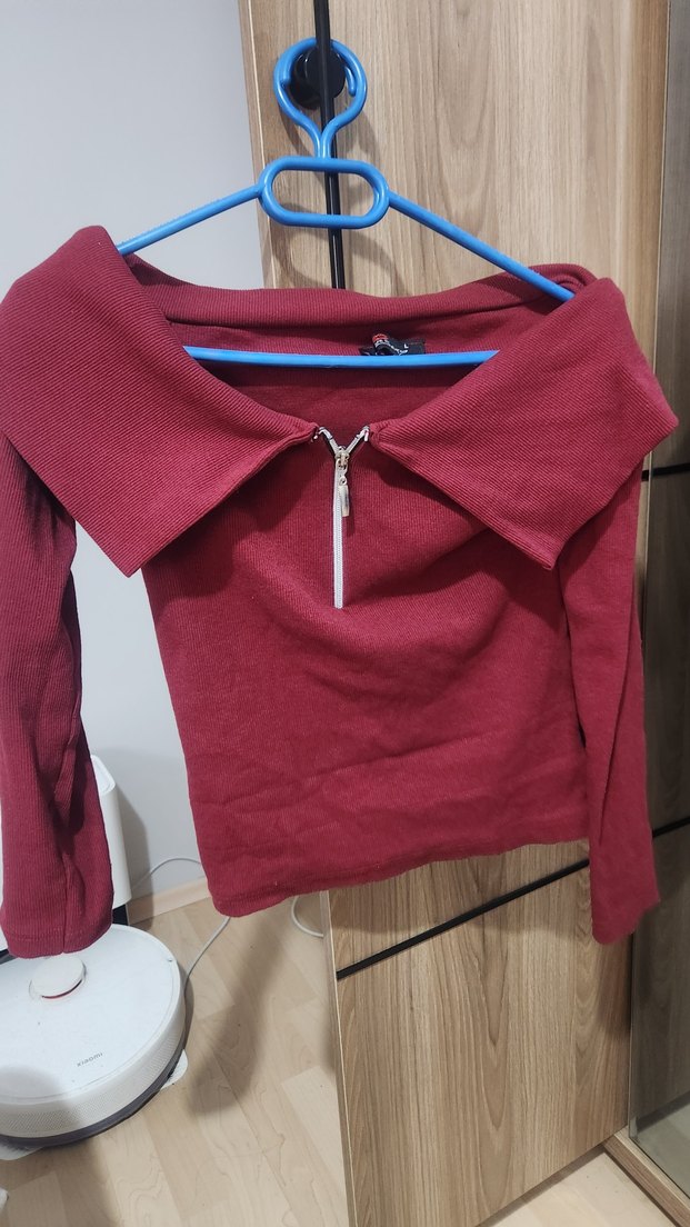 Bordo Fermuarlı Uzun Kollu Kadın Kazak - Görsel 2