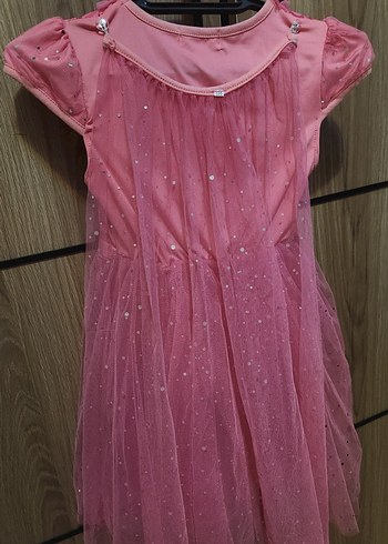Diğer Kız Çocuk Pembe Baskılı Kısa Kollu Elbise Elsa