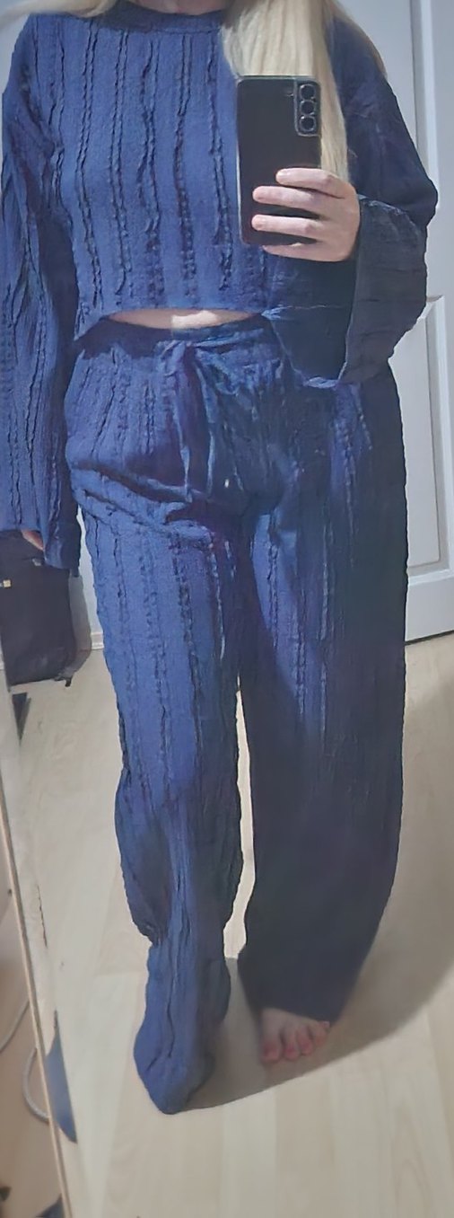 Lacivert Bol Kesim Midi Kadın Keten Pantolon - Görsel 2