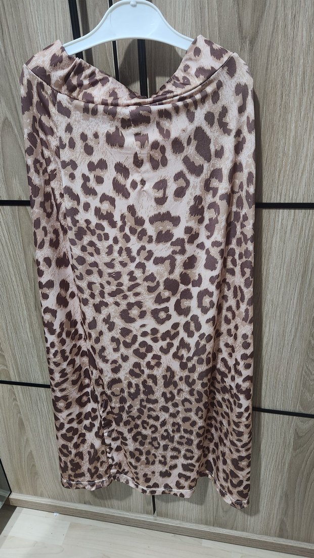 Leopar Desenli Kahverengi Uzun Etek - Görsel 2