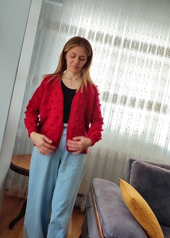 s Beden kırmızı Renk Kadın Kırmızı Salaş hırka