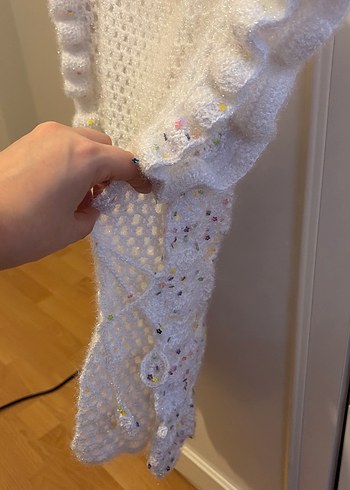 Dantel Detaylı Bohem el 
Örgü Beyaz Yelek - Görsel 3