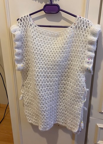 Dantel Detaylı Bohem el 
Örgü Beyaz Yelek - Görsel 2