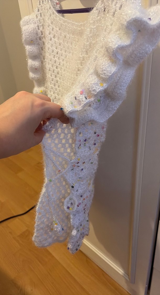 Dantel Detaylı Bohem el 
Örgü Beyaz Yelek - Görsel 3