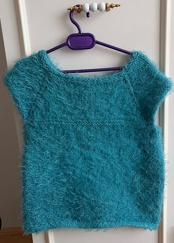 Turkuaz el örgüsü  yelek 9 yaşa kadar uyumlu - Görsel 2