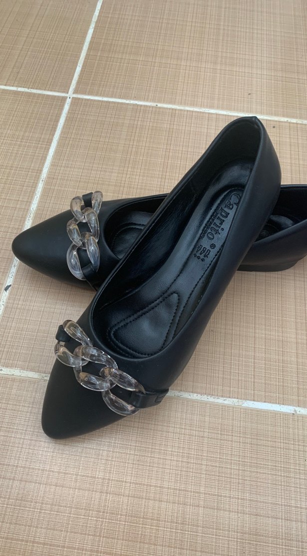 Klasik Siyah Zincir Detaylı Kadın Topuklu Babet - Görsel 2