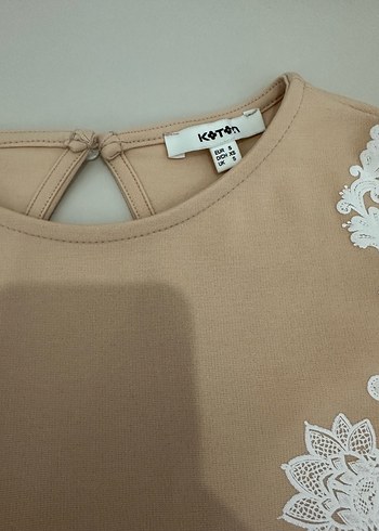 xs Beden Koton Bej Dantel Detaylı Mini Abiye Elbise