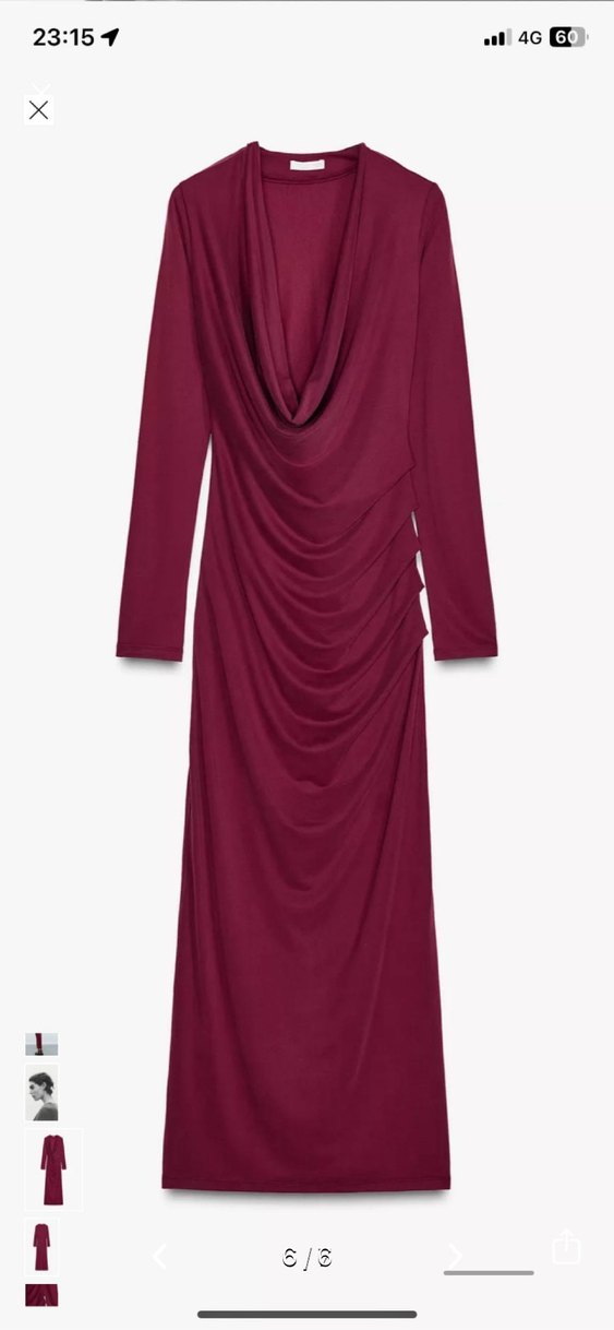 Zara Bordo Drapeli Uzun Kadın Elbise - Görsel 5